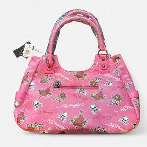 Ed Hardy Pink and Red Skull Floral Shoulder Bag